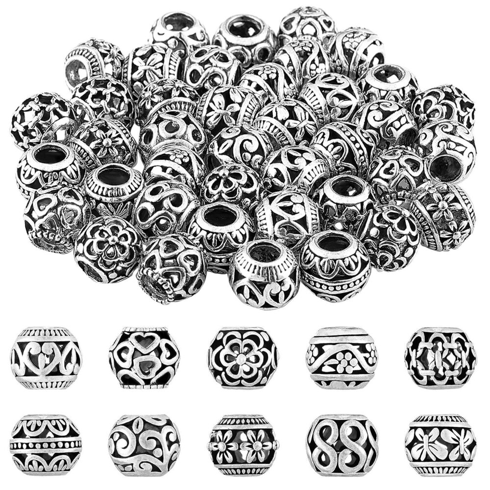 6622 180 Pieces Silver Tone Spacer Loose Beads Hollow Filigree Tibetan